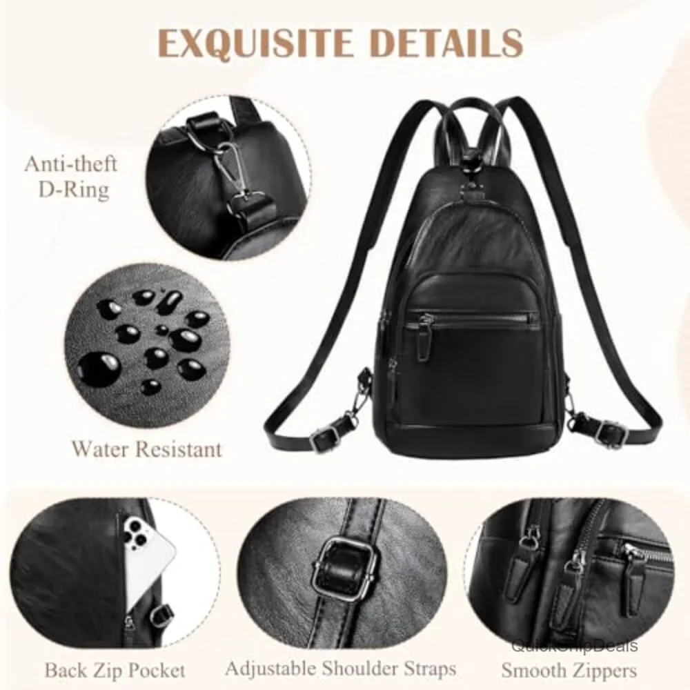 Anti Theft PU Leather Convertible Sling Backpack Daypack Women